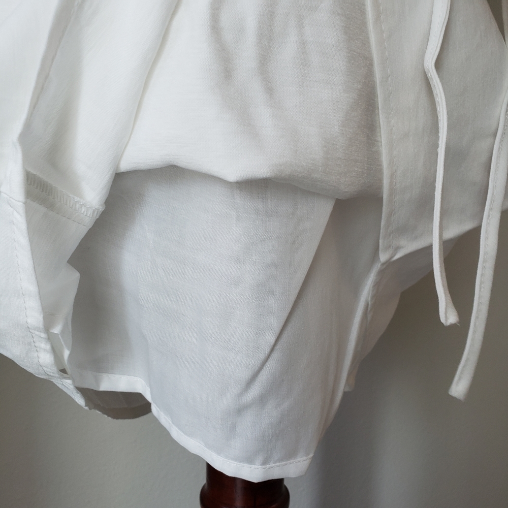 White Puff Sleeve Square Neck Lace Up Back A-line Mini Dress - Picture 6 of 9